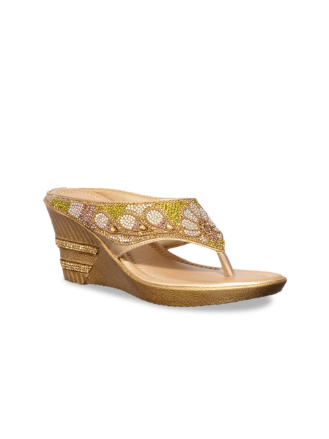 

Khadims Women Gold-Toned Embellished Wedge Heels