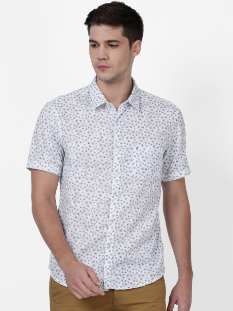 

t-base Men White & Blue Regular Fit Printed Casual Shirt