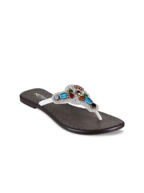 

Metro Women White Embellished Open Toe Flats