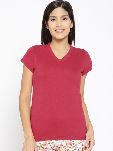 

Kanvin Women Coral Pink Solid Lounge T-Shirt