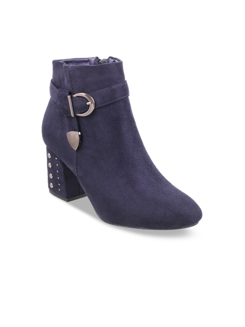 

Metro Women Blue Solid Mid-Top Heeled Boots