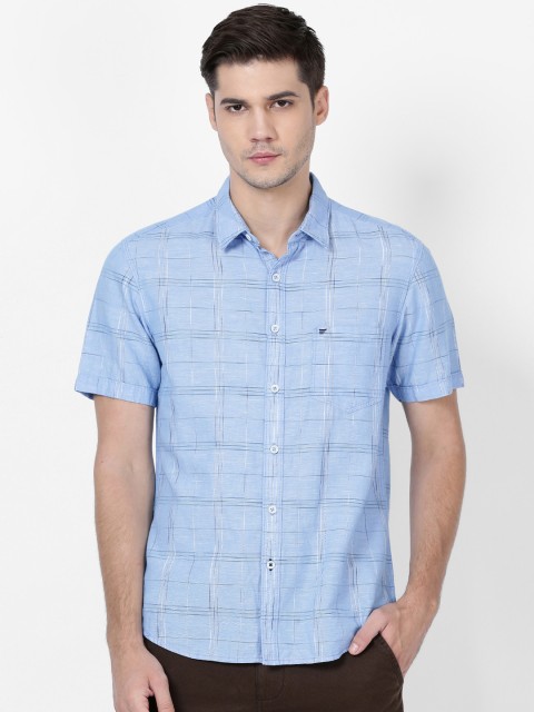 

t-base Men Blue Checked Casual Shirt