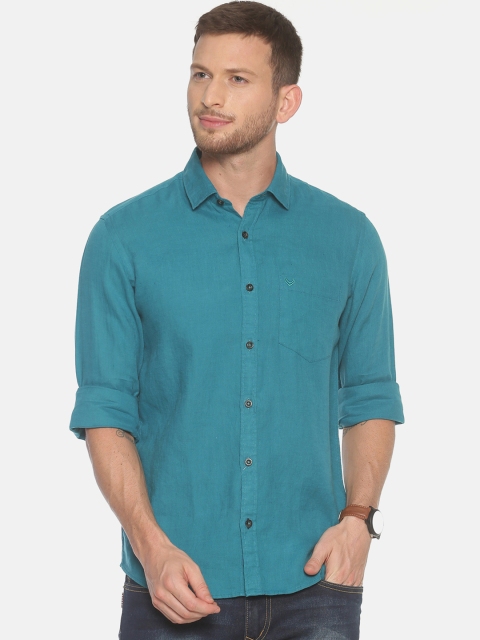 

Linen Club Men Teal Green Solid Linen Regular Fit Casual Shirt