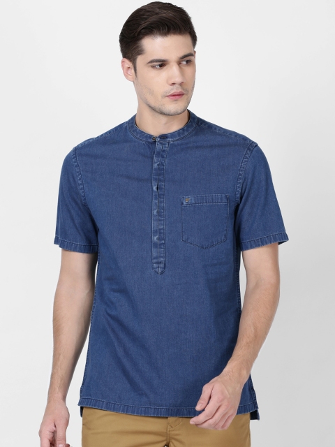 

t-base Men Blue Solid Regular Fit Denim Casual Shirt