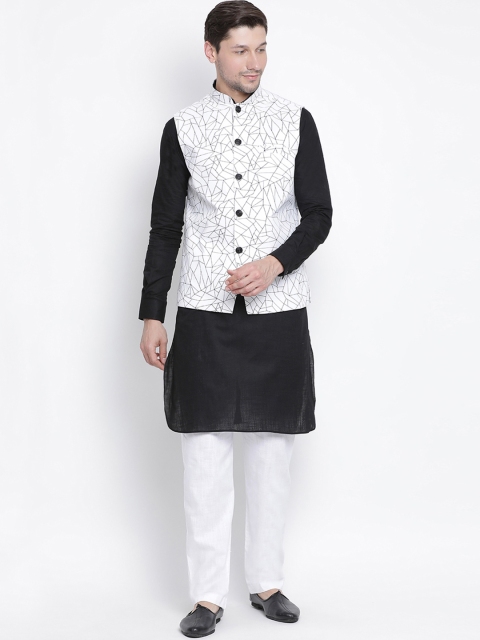 

VASTRAMAY Men Black & White Solid Kurta with Churidar