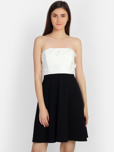 

COVER STORY Women Black & White Colourblocked Fit and Flare Dress