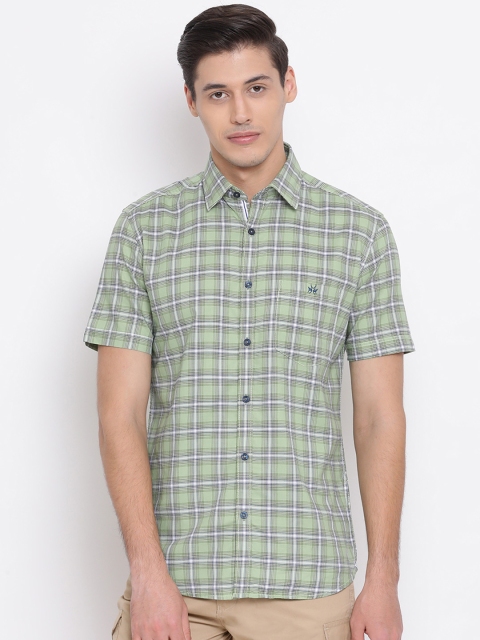 

Crimsoune Club Men Green & Off-White Slim Fit Checked Casual Shirt