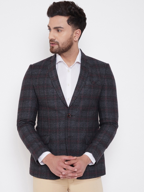 

Spirit Men Charcoal Grey Checked Tailored-Fit Single-Breasted Formal Blazer