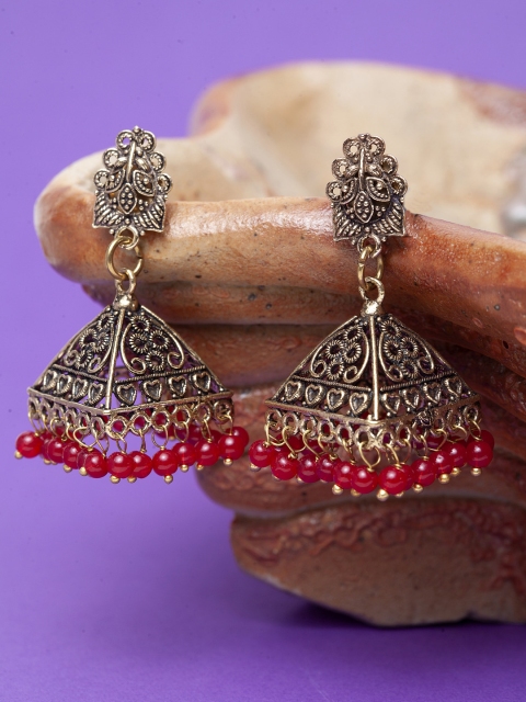 

Stoln Gold-Plated & Red Dome Shaped Jhumkas