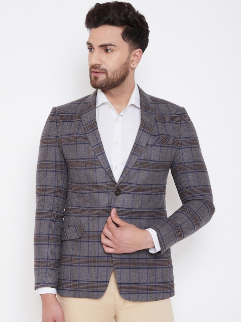 

Spirit Men Grey & Brown Checked Tailored-Fit Single-Breasted Formal Blazer