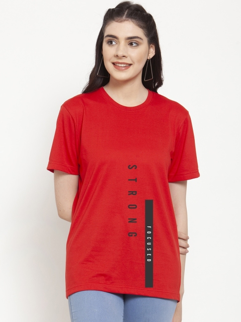 

Friskers Women Red Printed Round Neck Slim Fit T-shirt