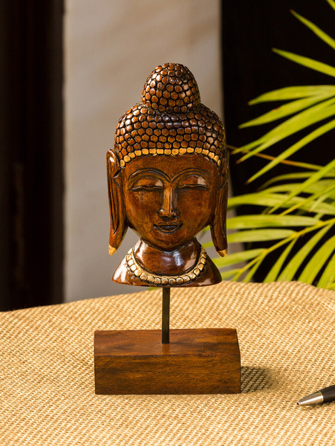 

ExclusiveLane Brown & Gold-TonedMeditating Buddha Hand Carved Wooden Showpiece