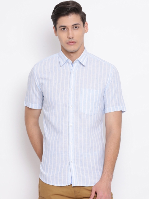 

Crimsoune Club Men Blue & White Slim Fit Striped Linen Casual Shirt