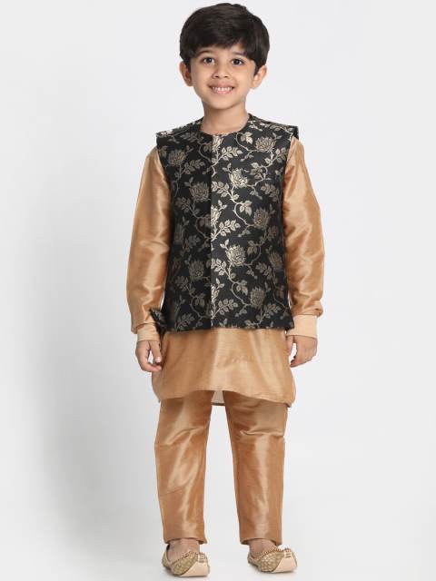

JBN Creation Boys Gold-Coloured & Black Self Design Kurta with Pyjamas