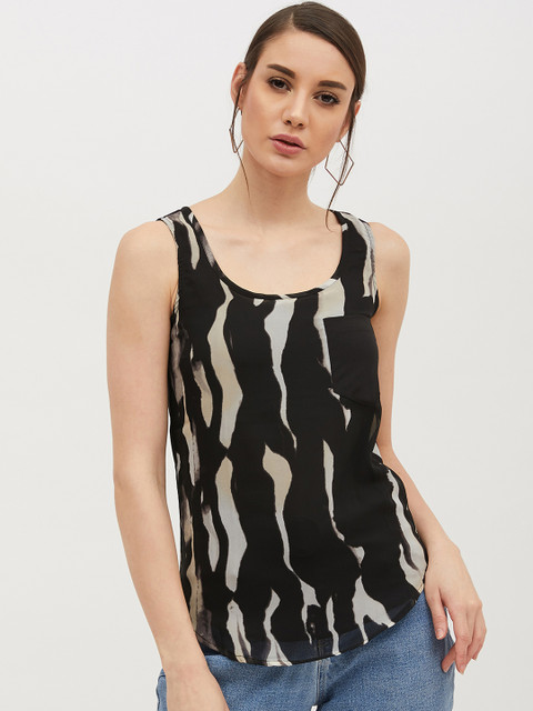 

Harpa Women Black & Off-White Printed Tank Top