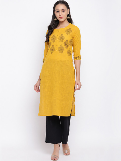 

Vbuyz Women Yellow Printed Straight Kurta