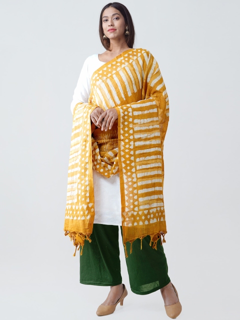 

Unnati Silks Yellow & White Dabu Printed Dupatta