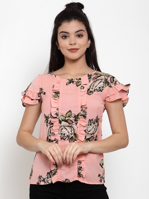 

Aujjessa Women Peach-Coloured Floral Printed Top