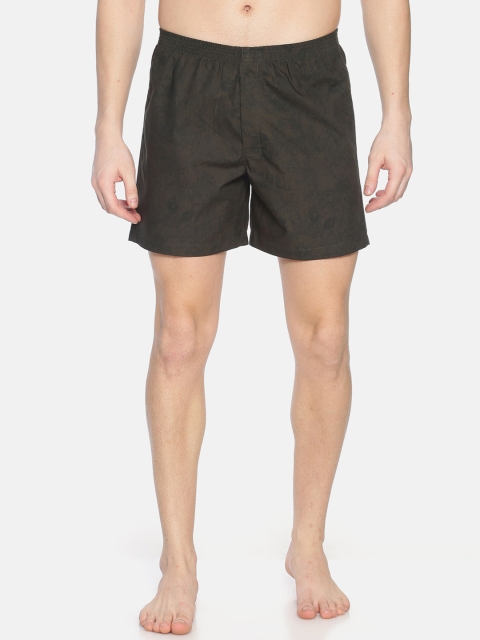Bene Kleed Men Olive Green Anti-Bacterial Printed Pure Cotton Boxers BOMBS02SC04L34