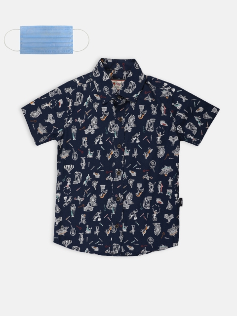 

Lil Tomatoes Boys Navy Blue Regular Fit Printed Casual Shirt