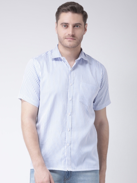 

Zeal Men White & Blue Regular Fit Striped Casual Shirt