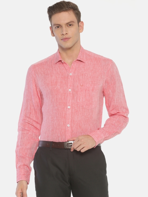 

Linen Club Men Coral Red Regular Fit Self Design Formal Linen Shirt