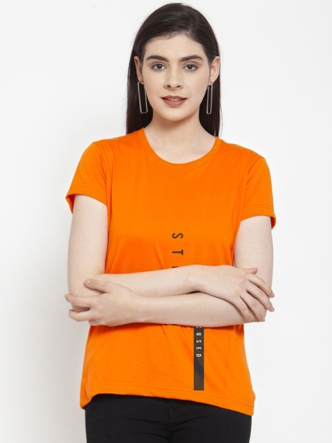 

Friskers Women Orange Printed Round Neck T-shirt