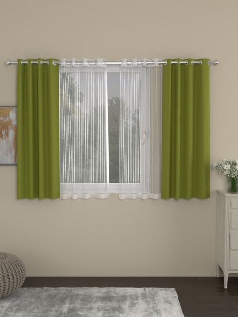 

ROSARA HOME Green & White Set of 4 Window Curtains