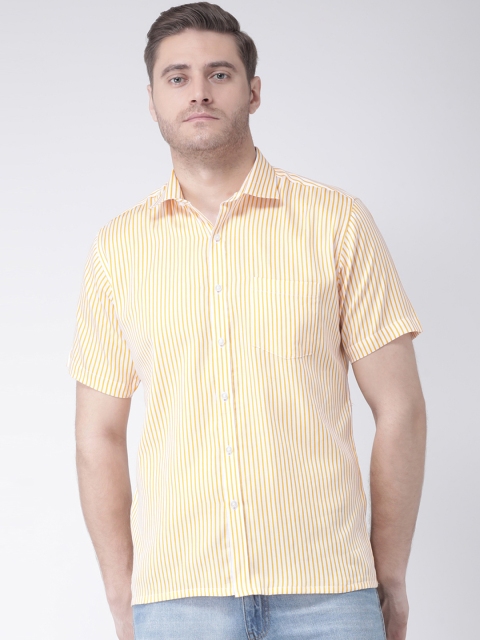 

Zeal Men White & Yellow Standard Regular Fit Striped Casual Shirt