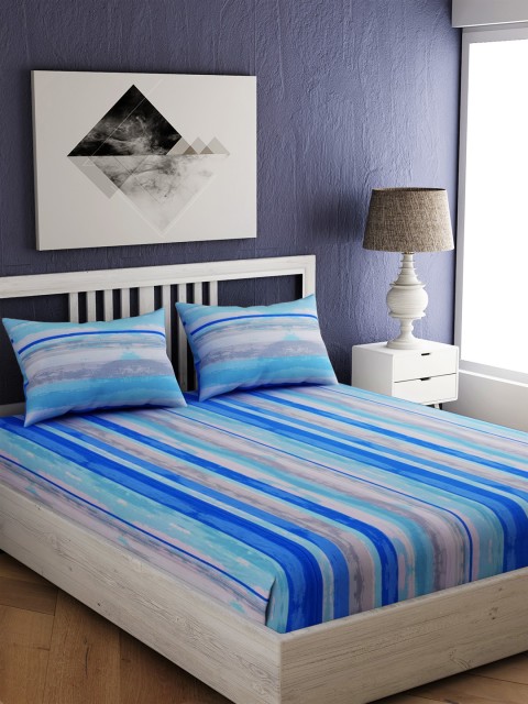 

EverHOME Blue Geometric 144 TC Cotton 1 Queen Bedsheet with 2 Pillow Covers