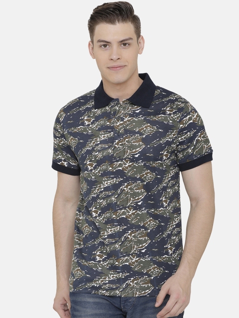 

VUDU Men Blue Green Slim Fit Camouflage Polo Collar Pure Cotton T-shirt