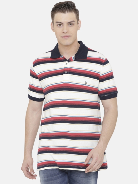 

VUDU Men White & Red Striped Polo Collar T-shirt