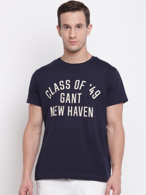 

GANT Men Navy Blue Printed Round Neck T-shirt