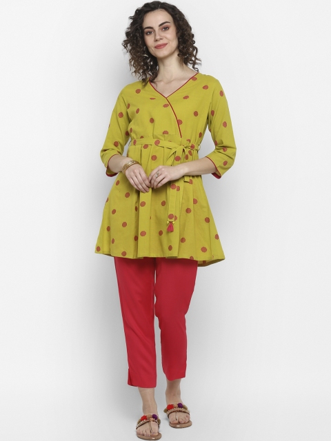 

Janasya Women Lime Green Printed Pure Cotton Kurti