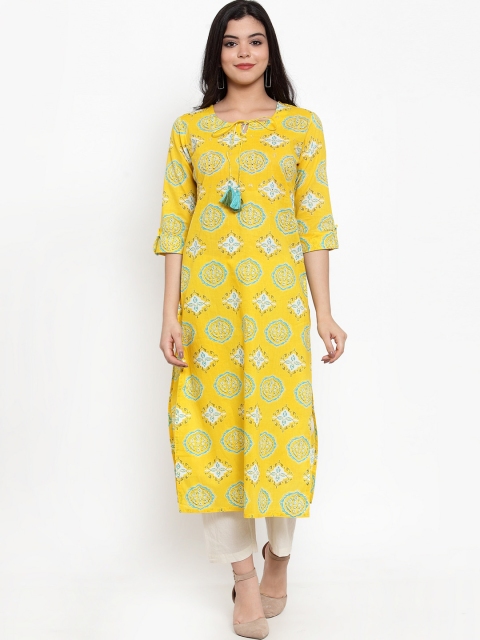 

Aujjessa Women Yellow & Off-White Printed Straight Kurta