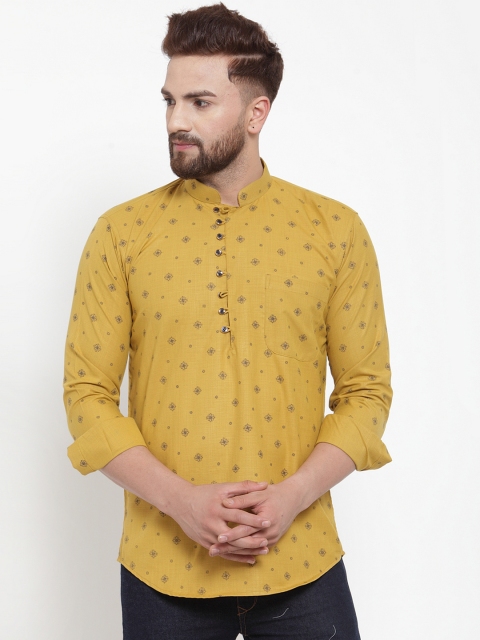 

KLOTTHE Men Mustard Yellow & Black Printed Straight Kurta