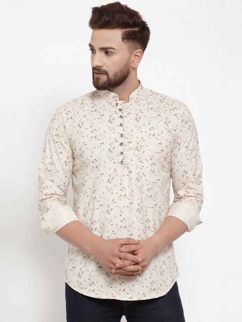 KLOTTHE Men Beige Printed Straight Kurta