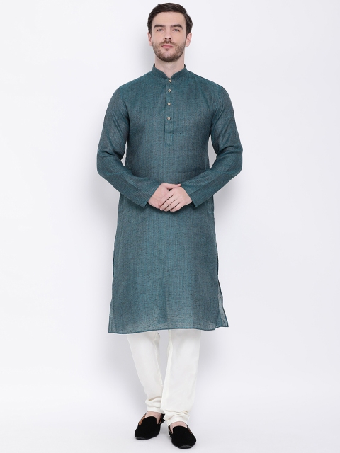 

Lakshya by Manish Men Teal Blue Striped Straight Kurta