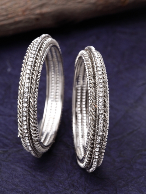 

Stoln Girls Set of 2 Silver-Plated & White Stone-Studded Bangles