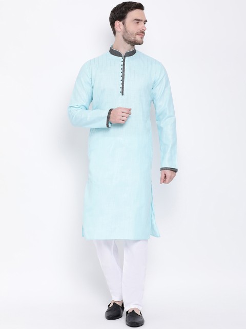 

Lakshya by Manish Men Blue & White Woven Design Kurta with Churidar