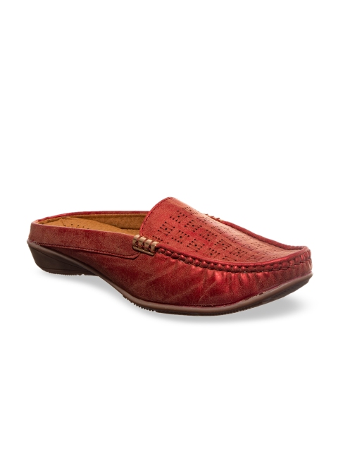 

Khadims Women Red Textured Mules