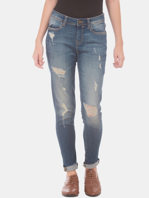 

Ed Hardy Women Blue Skinny Fit Mid-Rise Highly Distressed Jeans