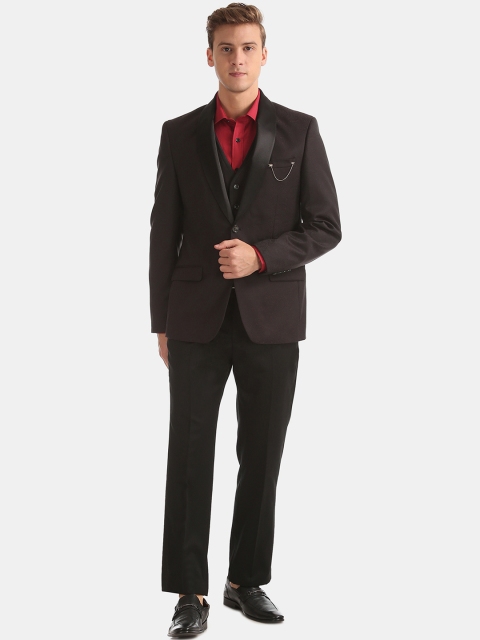 

Arrow Men Black Self-Design Tuxedo Three-Piece Formal Suit