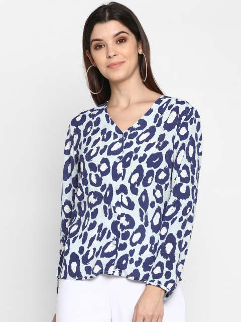 

Mode by Red Tape Women Blue & White Animal Printed Shirt Style Top