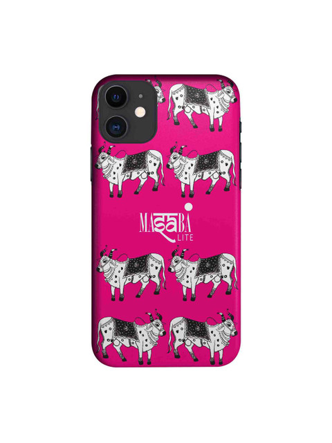 

macmerise Magenta & White Masaba Cow Print iPhone 11 Case