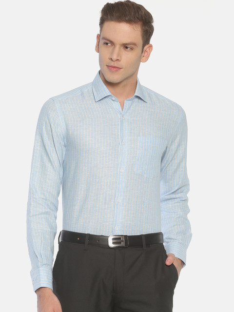 

Linen Club Men Blue Regular Fit Striped Formal Linen Shirt