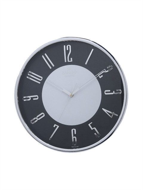 

ZANIBO Silver-Toned & Charcoal Round Colourblocked 30 cm Analogue Wall Clock
