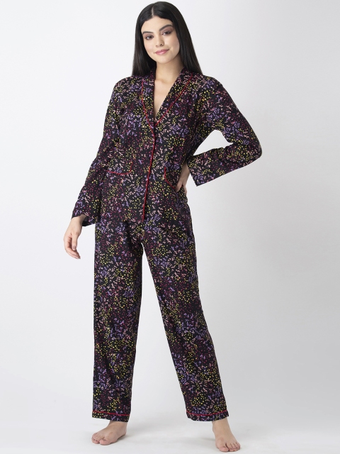 

ADORENITE Women Black Printed Night Suit