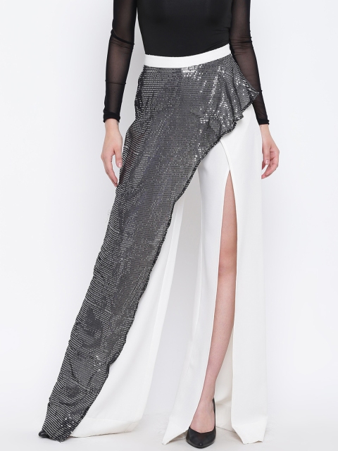 

DODO & MOA Women Black & White Regular Fit Embellished Trousers