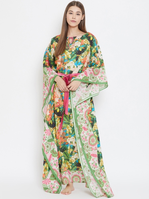 

The Kaftan Company Green & Pink Printed Nightdress